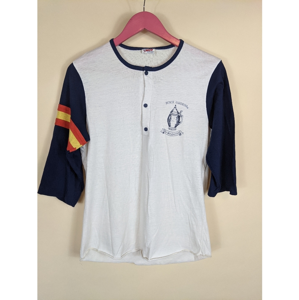 Vintage 1970s Busch Gardens The Old Country Raglan Henley T-shirt Enco Originals